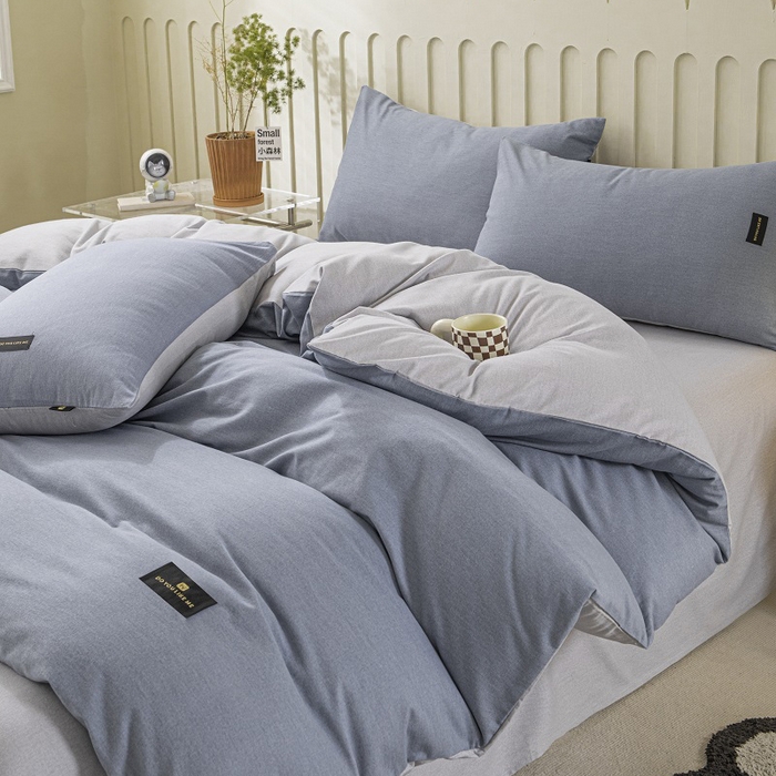 91家纺网 家纺一手货源 找家纺 涵宸家纺 2024新款原棉纯色织标磨毛单品及套件--被套 丈兰+浅灰