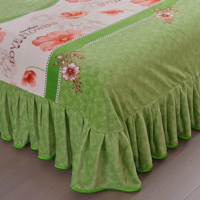 91家纺网 家纺一手货源 找家纺 锦铭源 2025年7斤加厚印花牛奶绒四件套水晶法莱金貂绒床裙款 花香蜜语