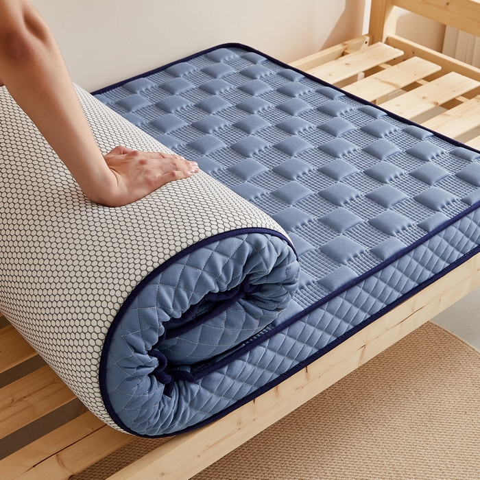 91家纺网 家纺一手货源 找家纺 卡派  2024学生宿舍单人布拉格乳胶记忆棉立体加厚床垫 蓝灰