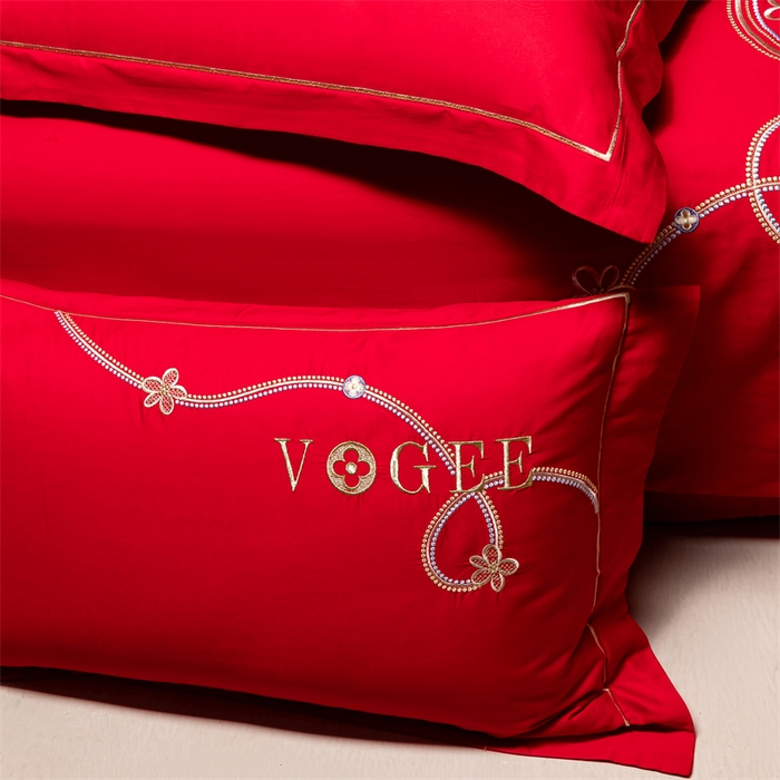 91家纺网 家纺一手货源 找家纺 宏羽纺家纺 2024新款13372纯棉小红书跑量款婚庆套件系列 亦蝶-中国红