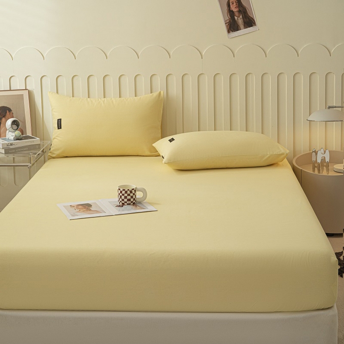 91家纺网 家纺一手货源 找家纺 涵宸家纺 2024新款原棉纯色织标磨毛单品及套件--床笠 单床笠-奶黄