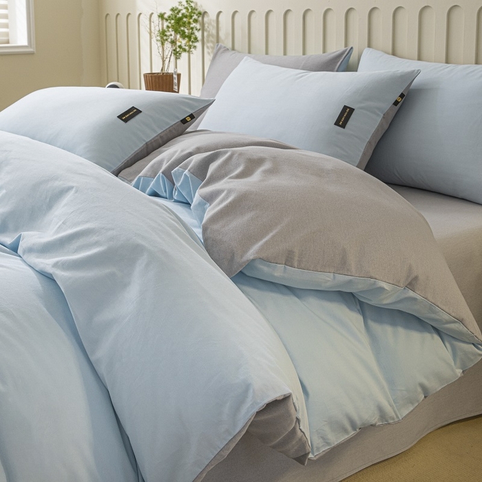 91家纺网 家纺一手货源 找家纺 涵宸家纺 2024新款原棉纯色织标磨毛单品及套件--被套 兰+浅灰