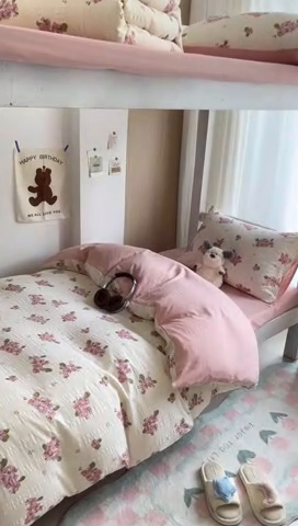 91家纺网 家纺一手货源 找家纺 安哆啦家纺 2024新款A类有氧泡泡纱云纱棉学生季宿舍床三四件套 绣球粉