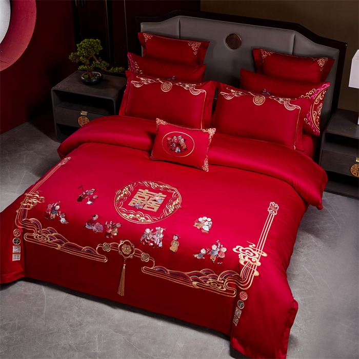 91家纺网 家纺一手货源 找家纺 宏羽纺家纺 2024新款13372纯棉小红书跑量款婚庆套件系列 相亲相爱