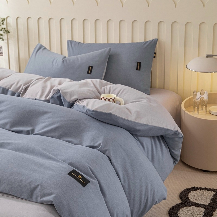 91家纺网 家纺一手货源 找家纺 涵宸家纺 2024新款原棉纯色织标磨毛单品及套件--被套 丈兰+浅灰