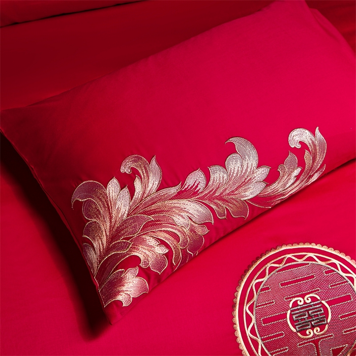 91家纺网 家纺一手货源 找家纺 宏羽纺家纺 2024新款13372纯棉婚庆套件系列 皇家喜事-金