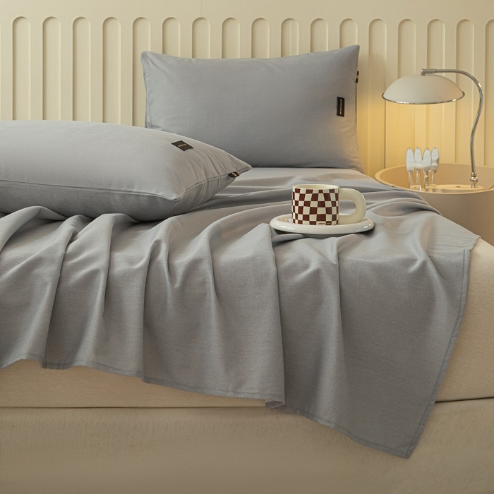 91家纺网 家纺一手货源 找家纺 涵宸家纺 2024新款原棉纯色织标磨毛单品及套件--床单 单床单-浅灰