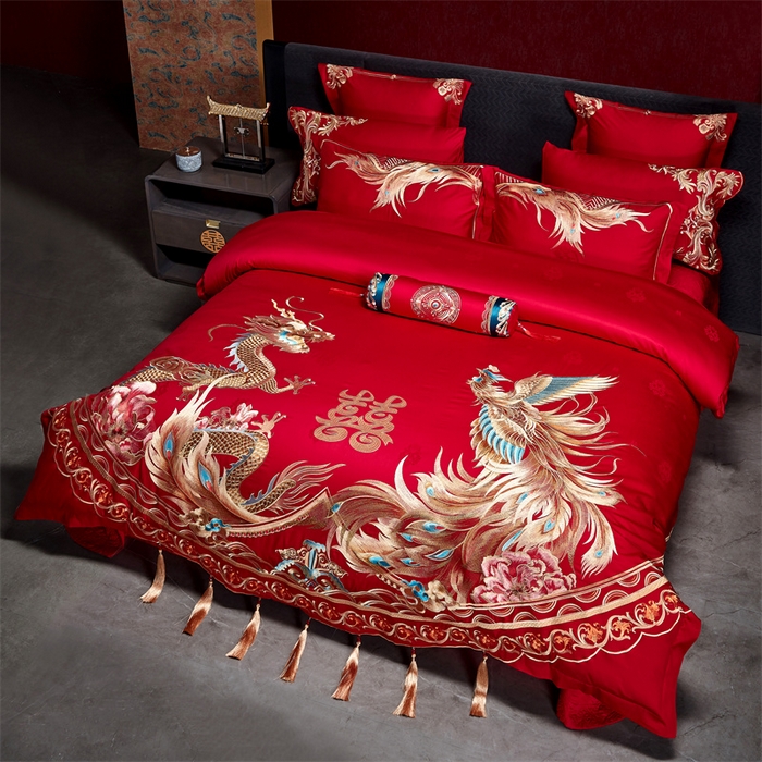 91家纺网 家纺一手货源 找家纺 宏羽纺家纺 2024新款高支高密纯棉提花婚庆套件系列（控价680） 瑞丽龙凤