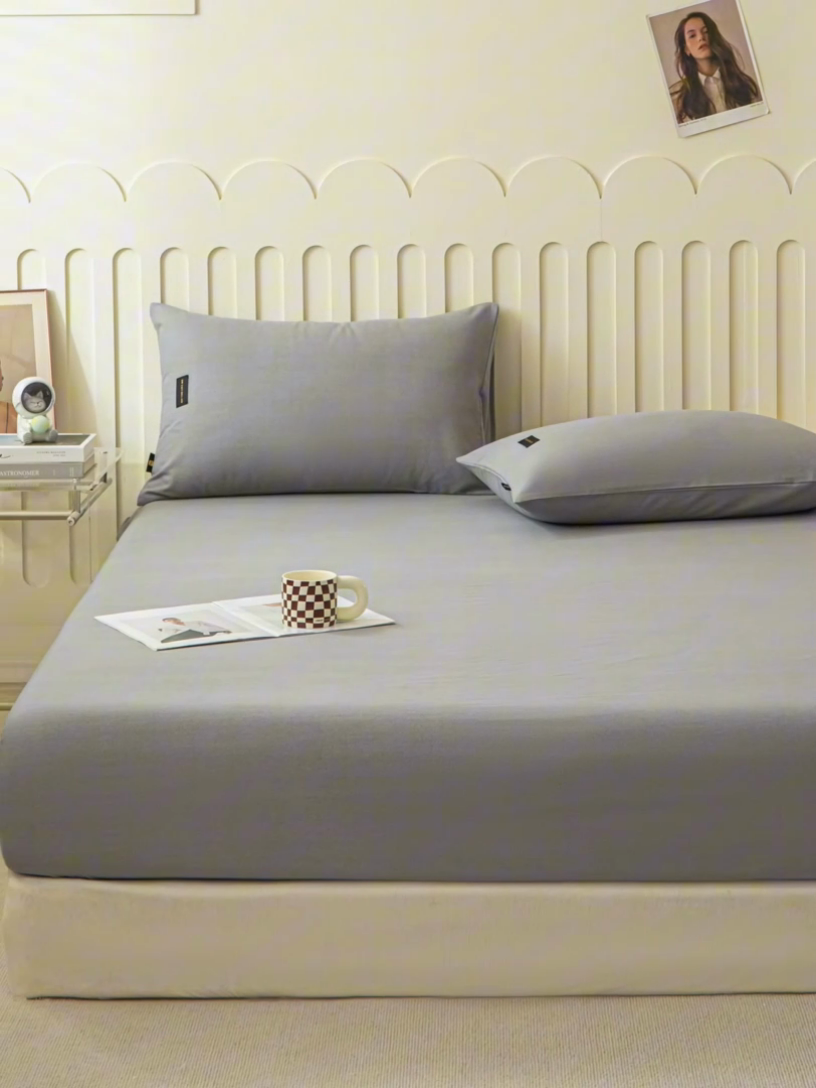 91家纺网 家纺一手货源 找家纺 涵宸家纺 2024新款原棉纯色织标磨毛单品及套件--床笠 单床笠-深灰