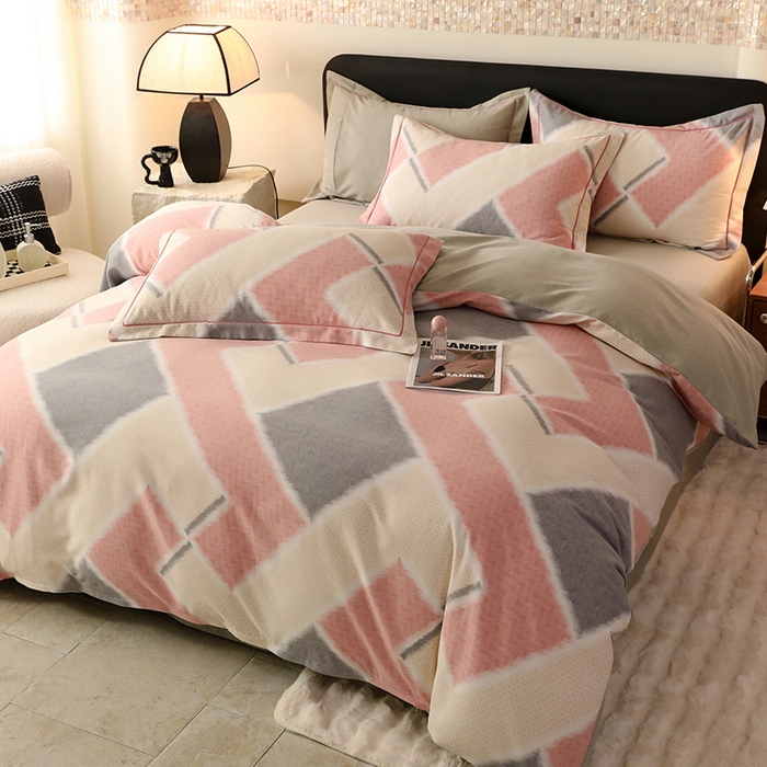 91家纺网 家纺一手货源 找家纺 帛美家纺 2024新款加厚纯棉全棉磨毛印花四件套 哈勃