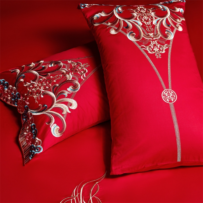 91家纺网 家纺一手货源 找家纺 宏羽纺家纺 2024新款13372纯棉婚庆套件系列 龙凤呈禧