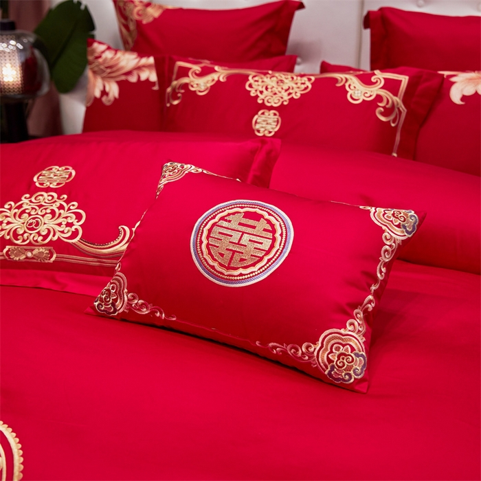 91家纺网 家纺一手货源 找家纺 宏羽纺家纺 2024新款13372纯棉婚庆套件系列 皇家喜事-金-时尚