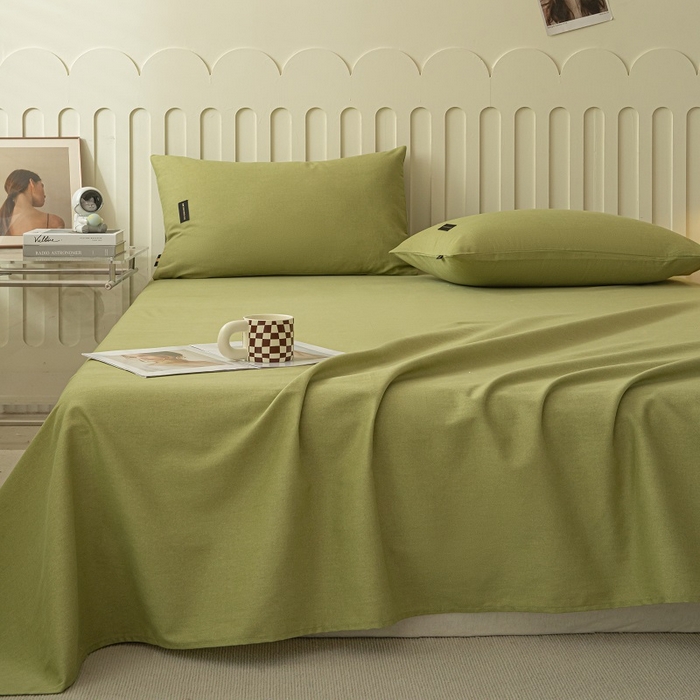 91家纺网 家纺一手货源 找家纺 涵宸家纺 2024新款原棉纯色织标磨毛单品及套件--床单 单床单-草绿