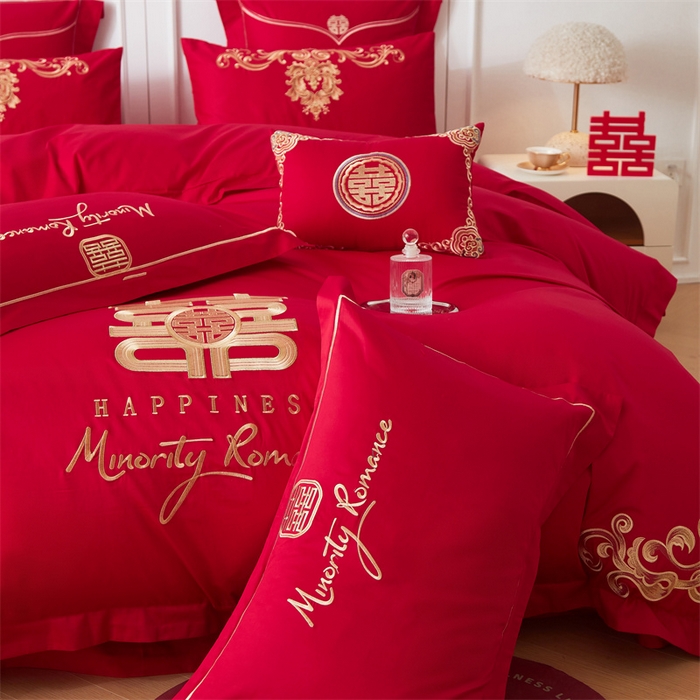 91家纺网 家纺一手货源 找家纺 宏羽纺家纺 2024新款13372纯棉小红书跑量款婚庆套件系列 喜事登门