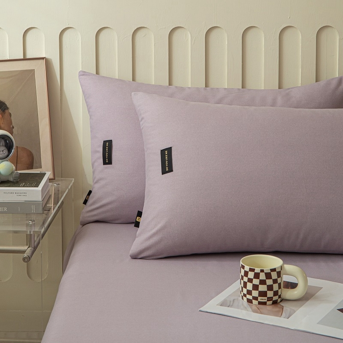 91家纺网 家纺一手货源 找家纺 涵宸家纺 2024新款原棉纯色织标磨毛单品及套件--枕套 单枕套-烟紫