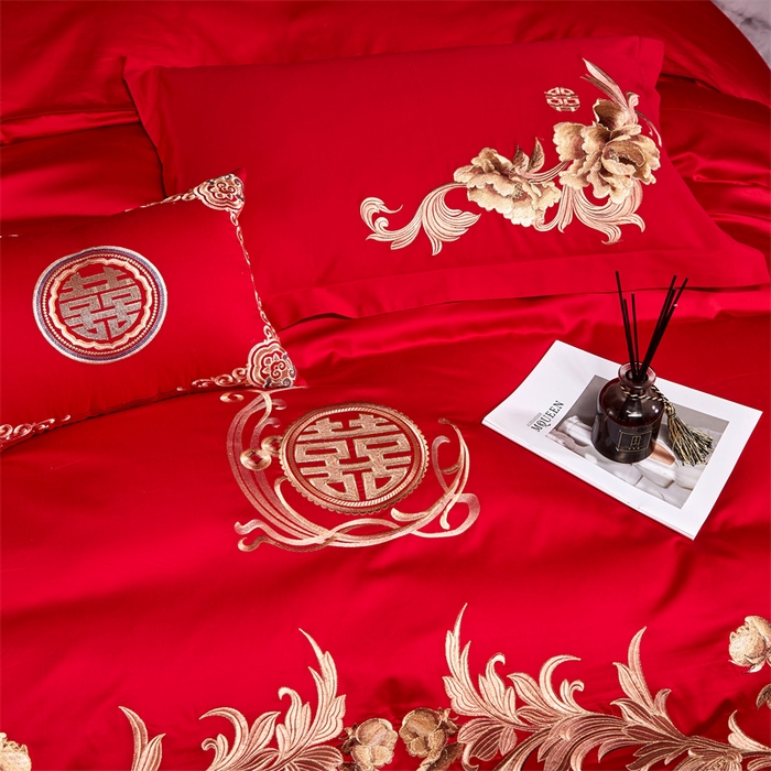 91家纺网 家纺一手货源 找家纺 宏羽纺家纺 2024新款13372纯棉婚庆套件系列 浪漫之花-时尚