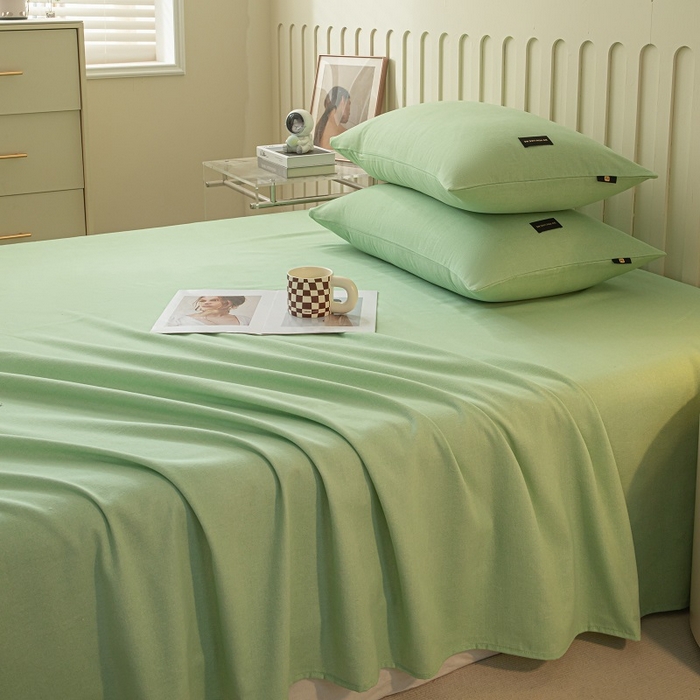 91家纺网 家纺一手货源 找家纺 涵宸家纺 2024新款原棉纯色织标磨毛单品及套件--床单 单床单-豆绿