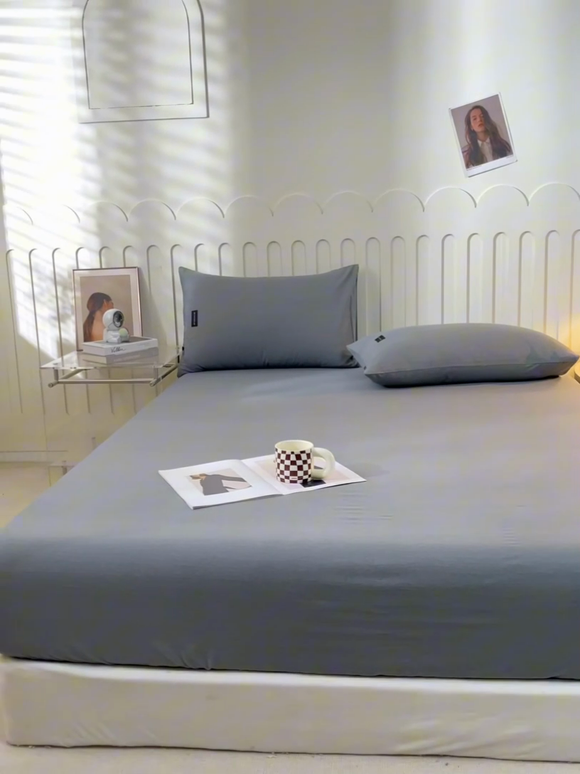 91家纺网 家纺一手货源 找家纺 涵宸家纺 2024新款原棉纯色织标磨毛单品及套件--床笠 单床笠-浅灰