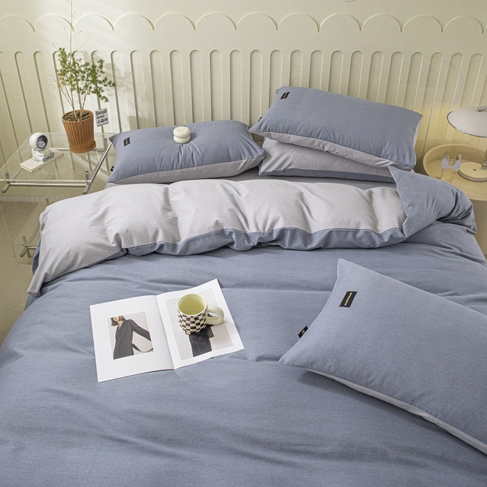 91家纺网 家纺一手货源 找家纺 涵宸家纺 2024新款原棉纯色织标磨毛单品及套件--被套 丈兰+浅灰