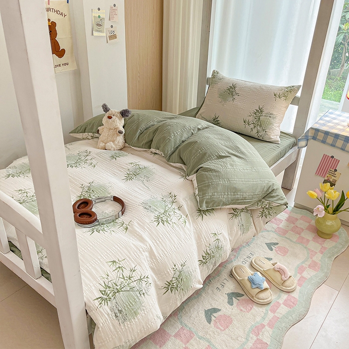 91家纺网 家纺一手货源 找家纺 安哆啦家纺 2024新款A类有氧泡泡纱云纱棉学生季宿舍床三四件套 有竹