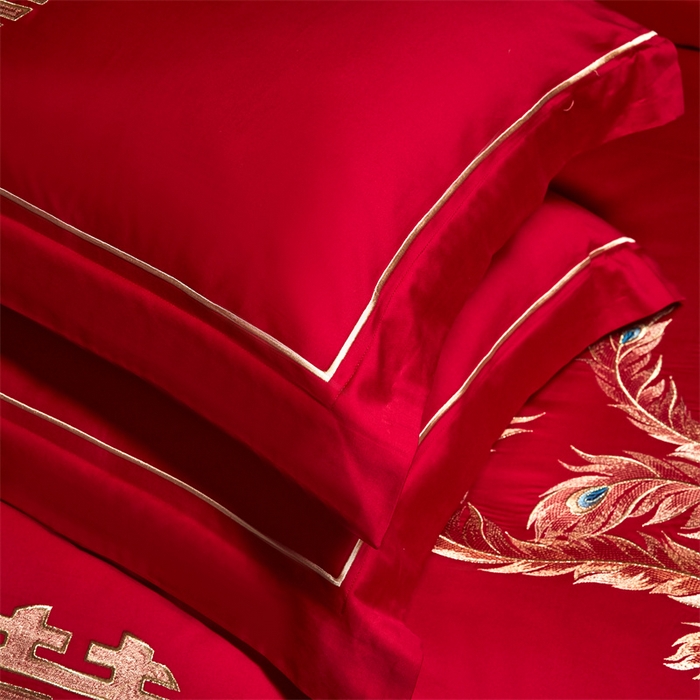 91家纺网 家纺一手货源 找家纺 宏羽纺家纺 2024新款13372纯棉婚庆套件系列 龙凤爱恋