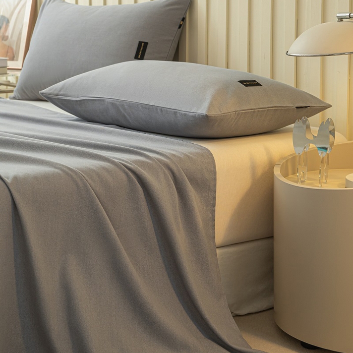 91家纺网 家纺一手货源 找家纺 涵宸家纺 2024新款原棉纯色织标磨毛单品及套件--床单 单床单-中灰