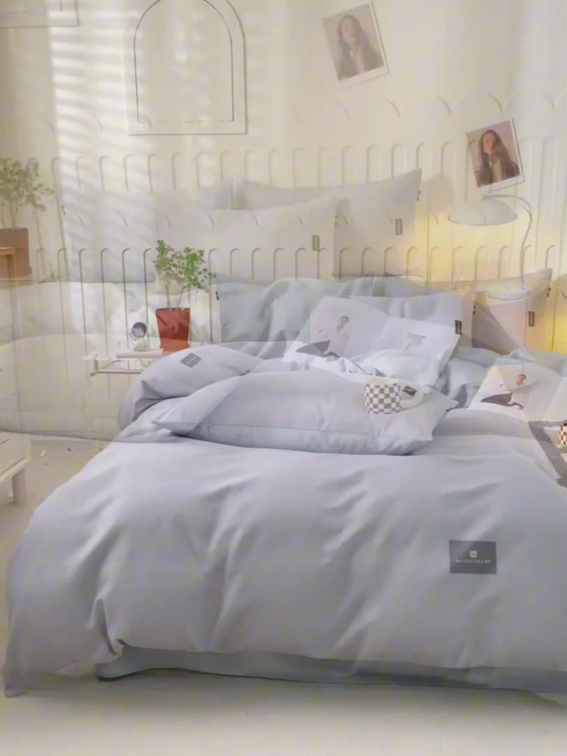 91家纺网 家纺一手货源 找家纺 涵宸家纺 2024新款原棉纯色织标磨毛单品及套件--四件套 浅灰+深灰