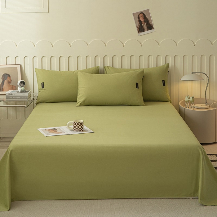 91家纺网 家纺一手货源 找家纺 涵宸家纺 2024新款原棉纯色织标磨毛单品及套件--床单 单床单-草绿