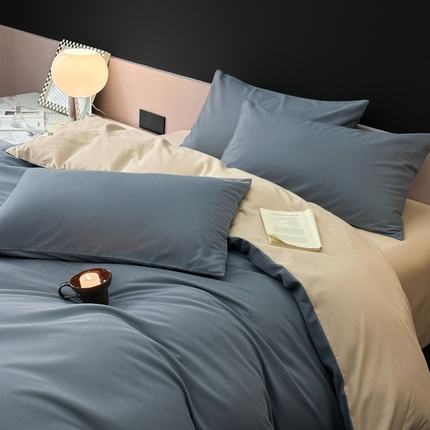 91家纺网 家纺一手货源 找家纺 （总）柠馨 2024新款全棉磨毛纯色四件套-赫尔墨斯系列