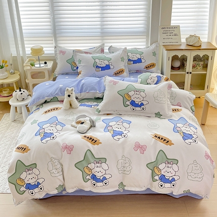 91家纺网 家纺一手货源 找家纺 好亿来 2025新款植物羊绒加厚斜纹磨毛四件套小狗丹妮