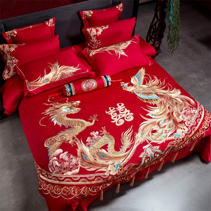 91家纺网 家纺一手货源 找家纺 宏羽纺家纺 2024新款高支高密纯棉提花婚庆套件系列（控价680） 瑞丽龙凤