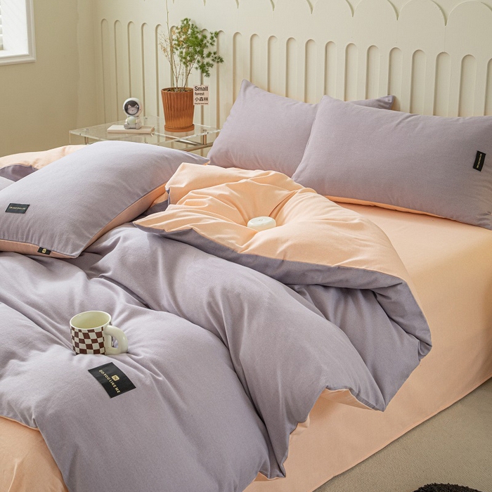 91家纺网 家纺一手货源 找家纺 涵宸家纺 2024新款原棉纯色织标磨毛单品及套件--被套 烟紫+粉