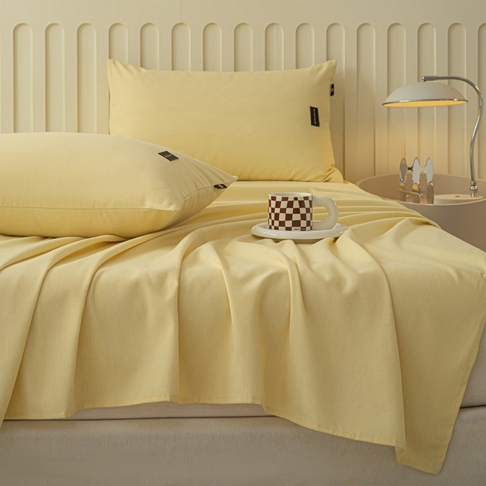 91家纺网 家纺一手货源 找家纺 涵宸家纺 2024新款原棉纯色织标磨毛单品及套件--床单 单床单-奶黄