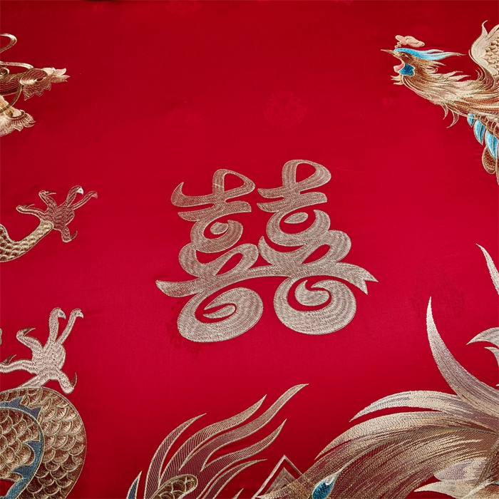 91家纺网 家纺一手货源 找家纺 宏羽纺家纺 2024新款高支高密纯棉提花婚庆套件系列（控价680） 瑞丽龙凤