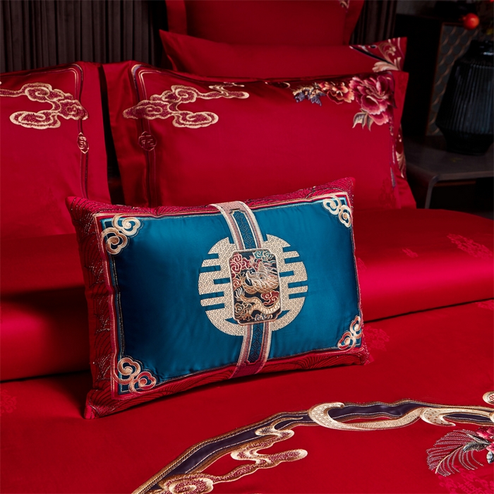 91家纺网 家纺一手货源 找家纺 宏羽纺家纺 2024新款高支高密纯棉提花婚庆套件系列（控价680） 天赐良缘-红