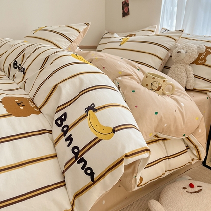 桃子家居 2024新款纯棉小清新卡通少女13372系列四件套 棉-香蕉熊