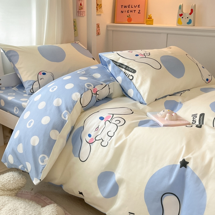 91家纺网 家纺一手货源 找家纺 2024新款三丽鸥授权全棉少女印花系列学生三件套四件套 棉三丽鸥-波点玉桂狗