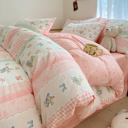 91家纺网 家纺一手货源 找家纺 （总）桃子家居  2024新款纯棉小清新卡通少女13372系列四件套