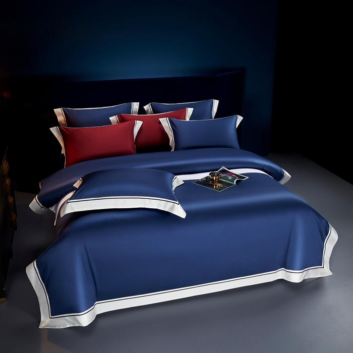 91家纺网 家纺一手货源 找家纺 缔缦 2024新款定织新布种S120高支高密长绒棉四件套全棉四件套黛安娜 宾利蓝