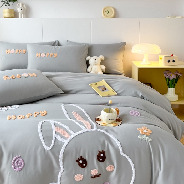 91家纺网 家纺一手货源 找家纺 言熙居家纺 2024新款加厚磨毛110克亲肤棉四件套 淡雅灰