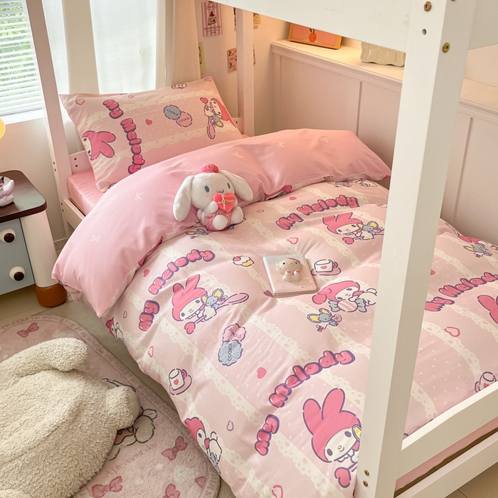 91家纺网 家纺一手货源 找家纺 2024新款三丽鸥授权全棉少女印花系列学生三件套四件套 棉三丽鸥-少女美乐蒂