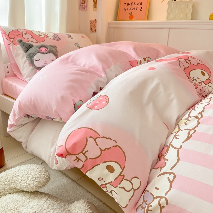 91家纺网 家纺一手货源 找家纺 2024新款三丽鸥授权全棉少女印花系列学生三件套四件套 棉三丽鸥-草莓美乐蒂