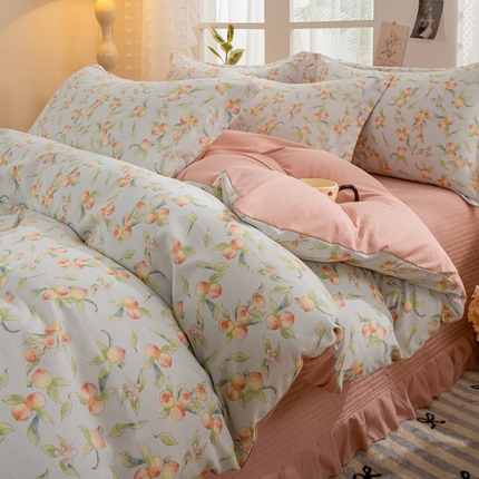 91家纺网 家纺一手货源 找家纺 梦莱斯 2024新款A类提花针织棉床盖四件套 蜜桃