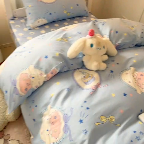 91家纺网 家纺一手货源 找家纺 2024新款三丽鸥授权全棉少女印花系列学生三件套四件套 棉三丽鸥-玉桂狗