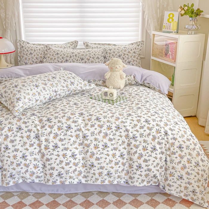 91家纺网 家纺一手货源 找家纺 楠沐家纺 （套件）2025新款亲肤芦荟棉美棉磨毛印花四件套(第二批) 紫薰