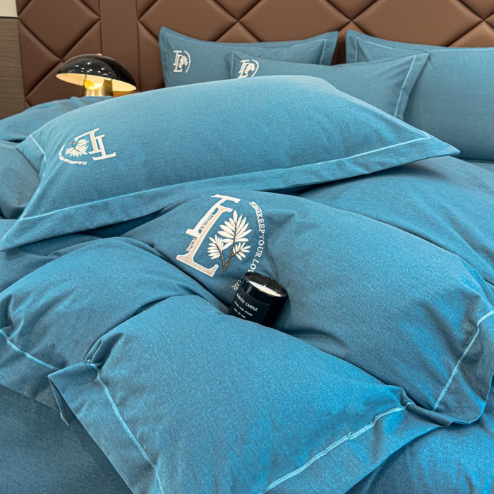 91家纺网 家纺一手货源 找家纺 U品汇 2024新品生态加厚长绒棉纯棉绣花全棉磨毛刺绣四件套宽边款直播 漫步梧桐-兰