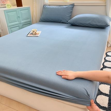 91家纺网 家纺一手货源 找家纺 莱米家纺 2024新款全棉磨毛单床笠 纯色—深兰