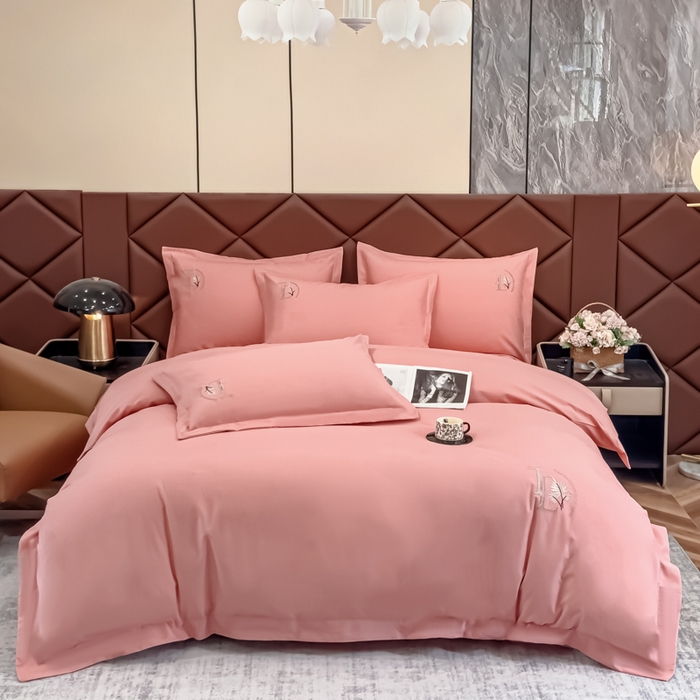 91家纺网 家纺一手货源 找家纺 U品汇 2024新品生态加厚长绒棉纯棉绣花全棉磨毛刺绣四件套宽边款直播 漫步梧桐-粉玉