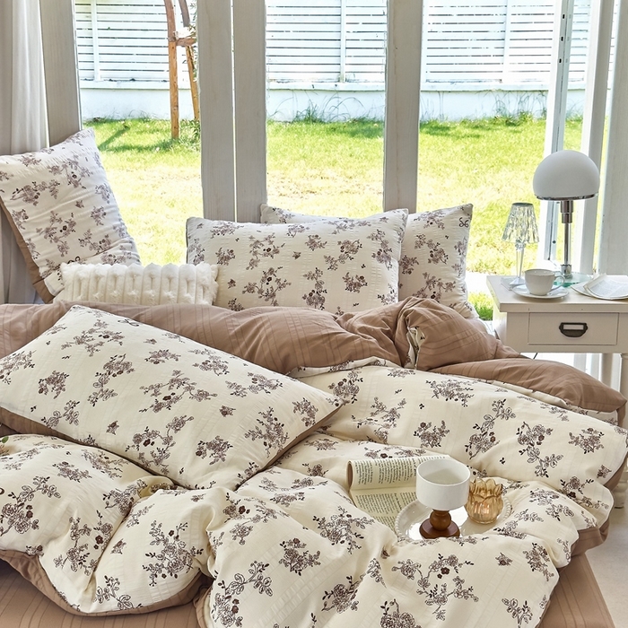 91家纺网 家纺一手货源 找家纺 梦莱斯 2024新款A类云纱棉四件套现货供应 叶秋