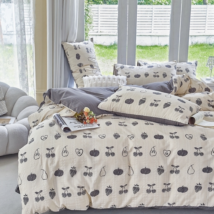 91家纺网 家纺一手货源 找家纺 梦莱斯 2024新款A类云纱棉四件套现货供应 樱桃